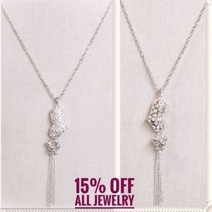 🆕 Long Sterling Crystal Heart Tassel Necklace NWT